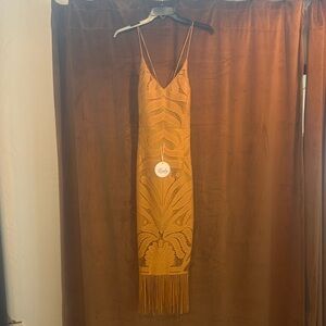 Mustard Fringe Dress with tie up back- NEW WITH TAGS - NEVER WORN!!